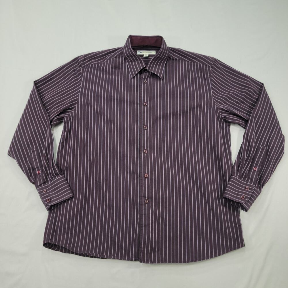 Wilke Rodriguez Mens Large Burgundy Stripe Button Down Long Sleeve Shirt Casuals